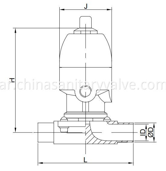 Mini Pneumatic diaphragm valve welded DIN.